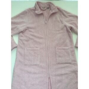 L.L.Bean Womens Pink Solid Fleece Full Zip Robe Collared Long Sleeve Pockets L/P